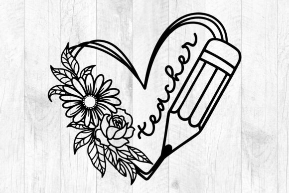 Teacher SVG: Floral Heart Graphics for Crafts
